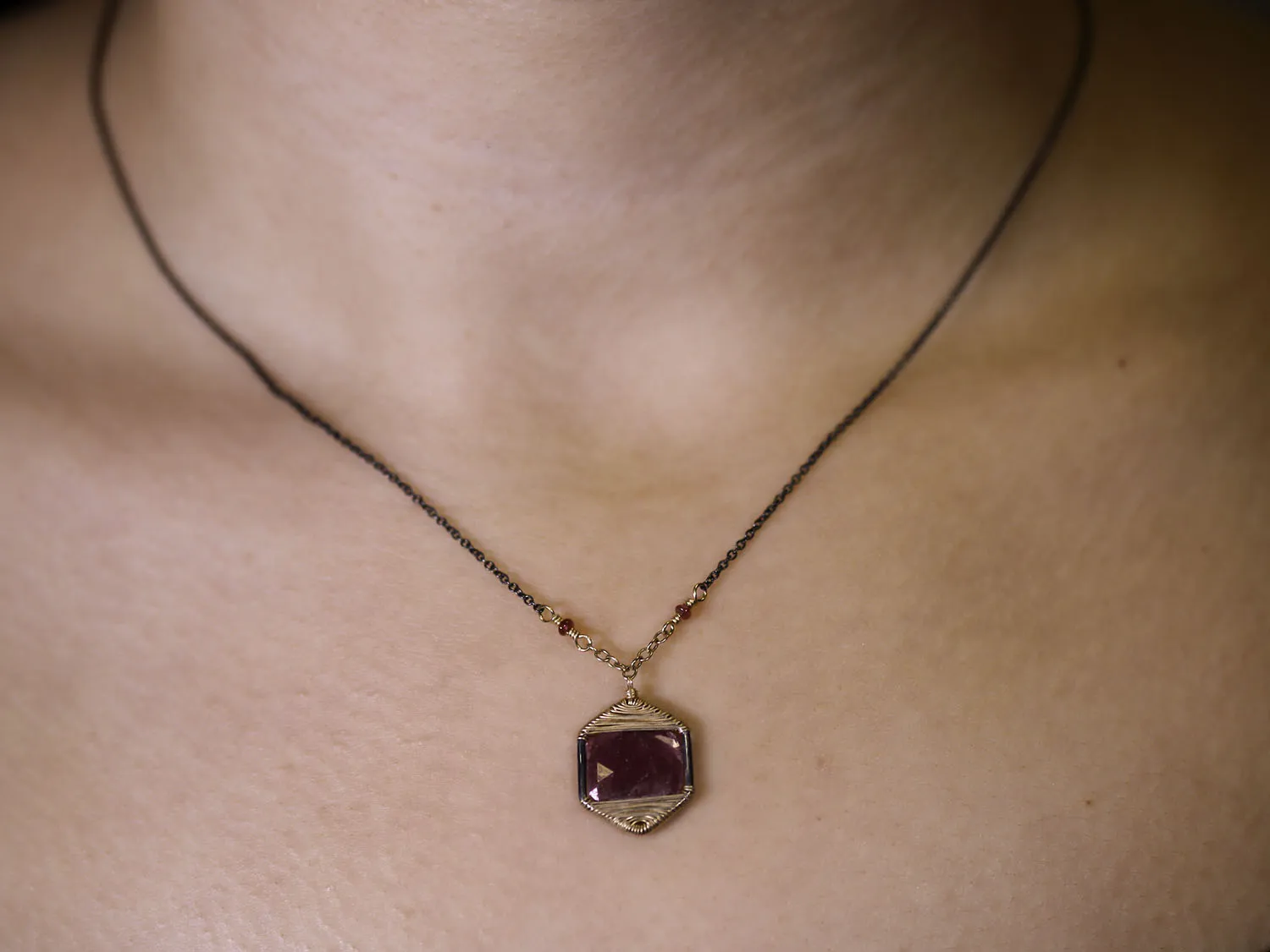 Wrap-Set Ruby Pendant with Chain Necklace