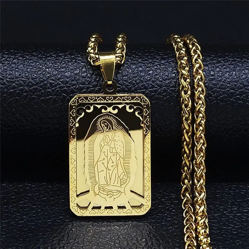 WWJD Virgin Mary Medal Our Lady of Guadalupe Necklace