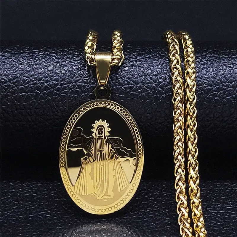 WWJD Virgin Mary Medal Our Lady of Guadalupe Necklace