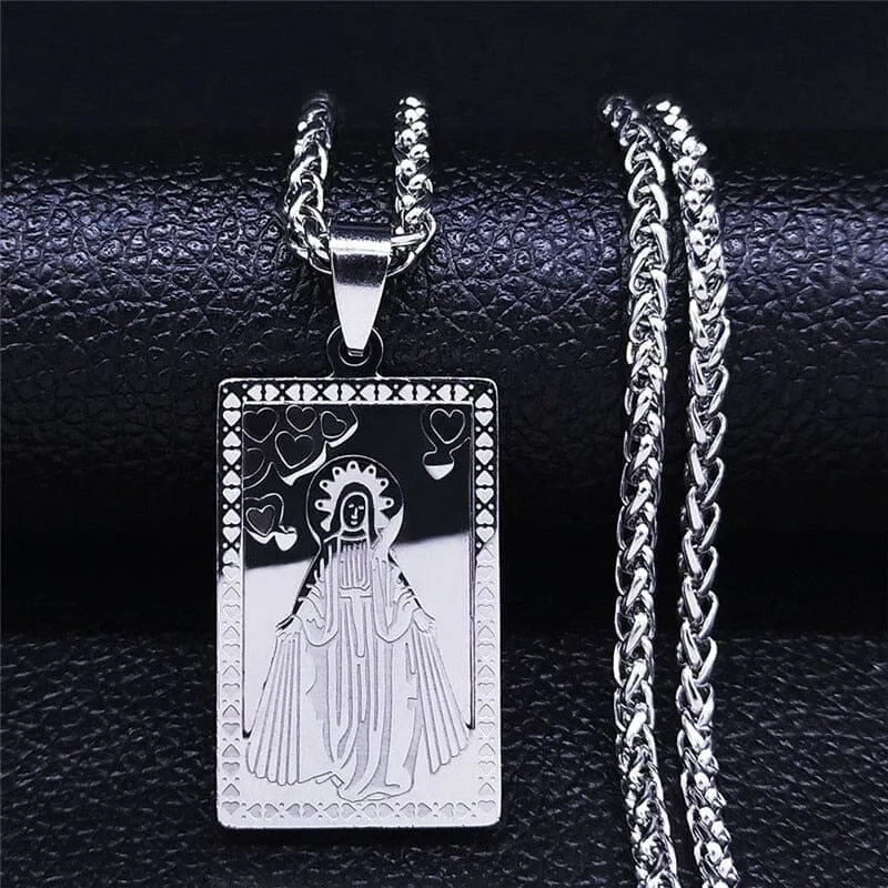 WWJD Virgin Mary Medal Our Lady of Guadalupe Necklace