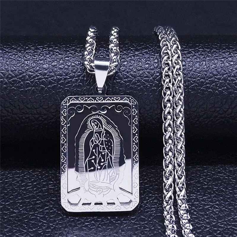 WWJD Virgin Mary Medal Our Lady of Guadalupe Necklace