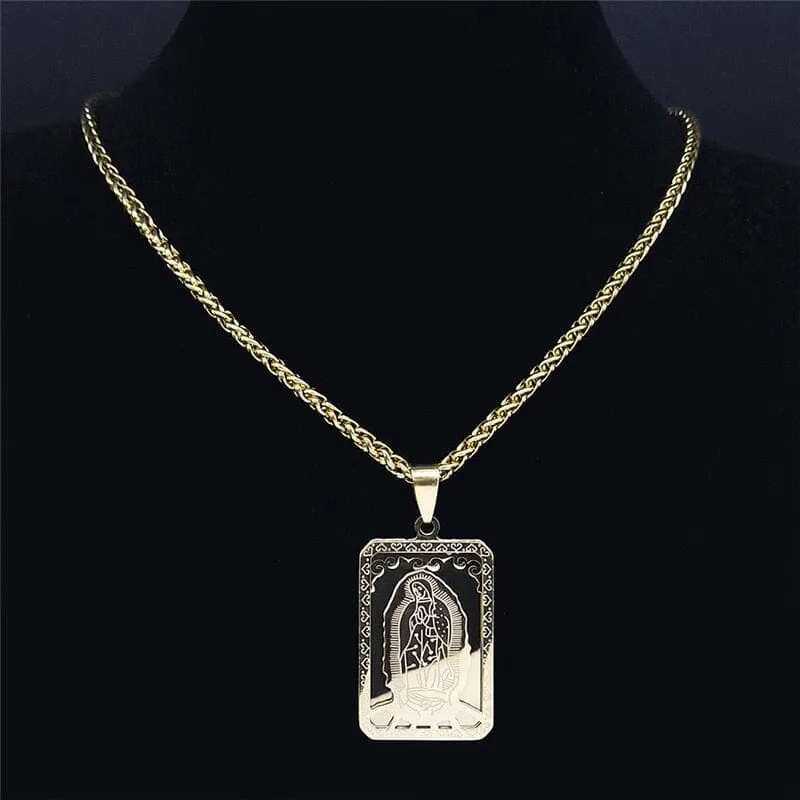 WWJD Virgin Mary Medal Our Lady of Guadalupe Necklace