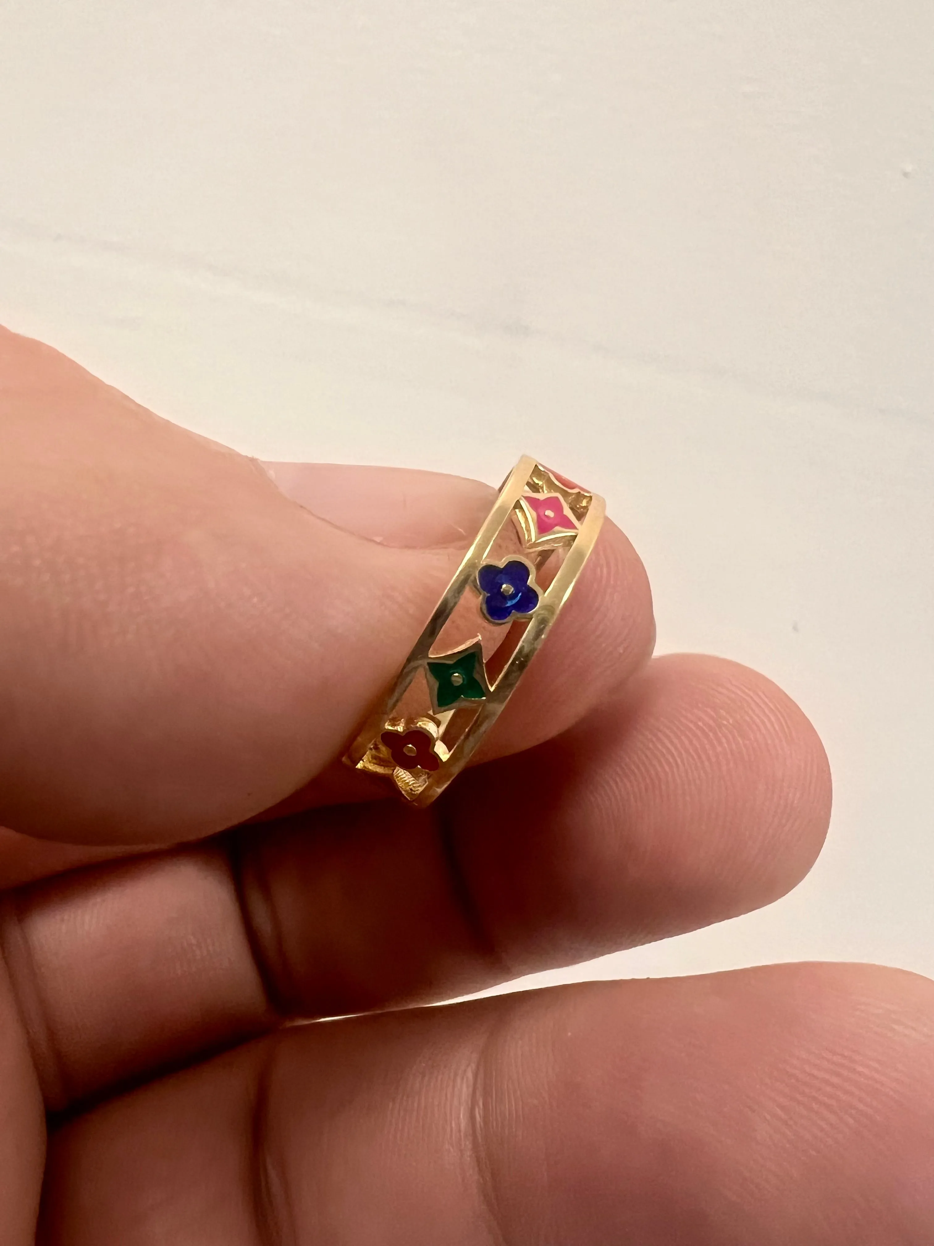 Yellow gold multi color  clover ring-226903